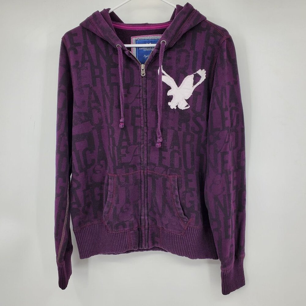 Vintage American Eagle Fleece Y2K Printed Embroidered Zip Up Hooded Sweatshirt X